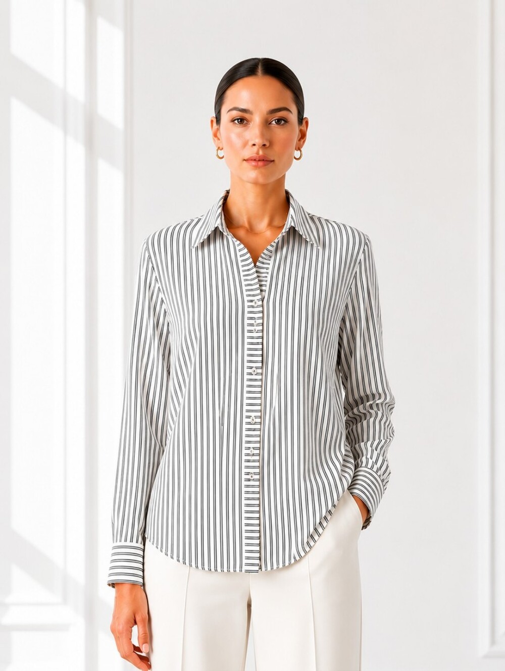Laundry by Shelli Segal | Black & White Striped Button Down Blouse | Size L